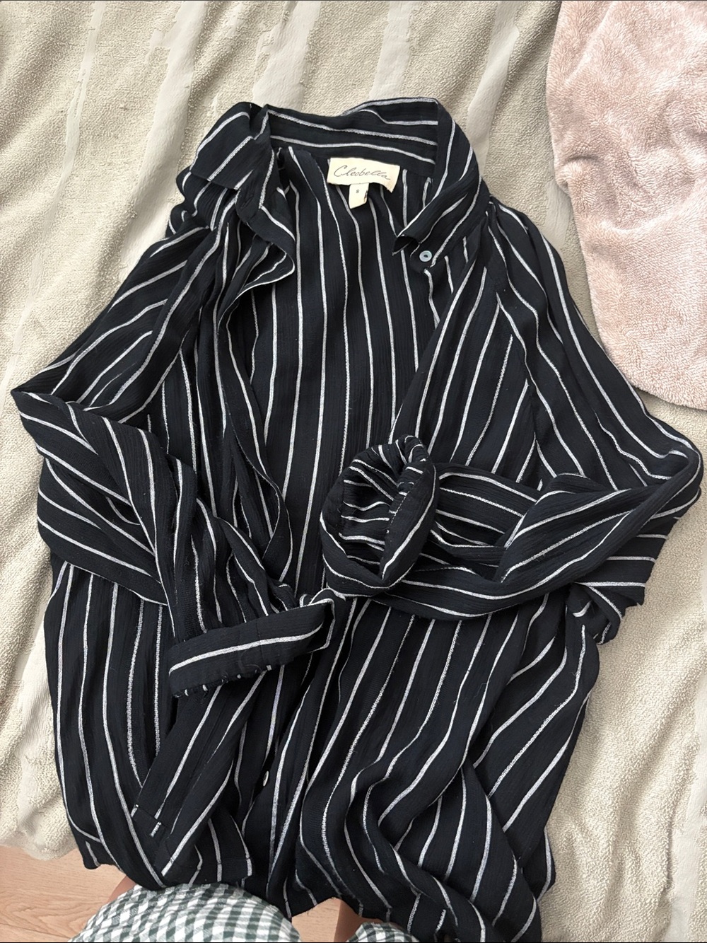 Cleobella women’s small Classic Black & White Striped Button-Up Shirt